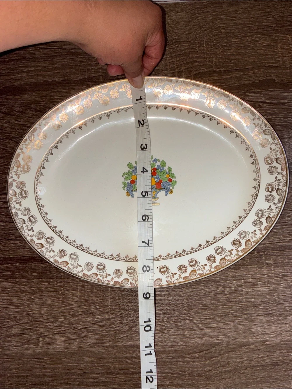 Vtg Pope Gosser Cream Floral Fruit Medallion Serving Platter